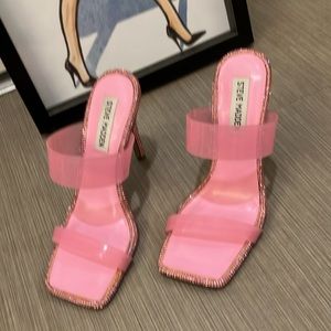 Steve Madden pending translucent Open Toe heeled sandals pink color Size 6.5